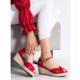 Goodin Sandales compensées en textile rouge 1