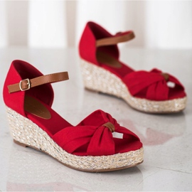 Goodin Sandales compensées en textile rouge 2