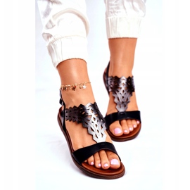 Sandales plates pour femmes Sergio Leone Noir SK035 argent 2