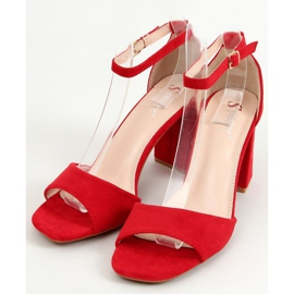 Sandales à talons carrés, daim rouge TU173P Rouge 1