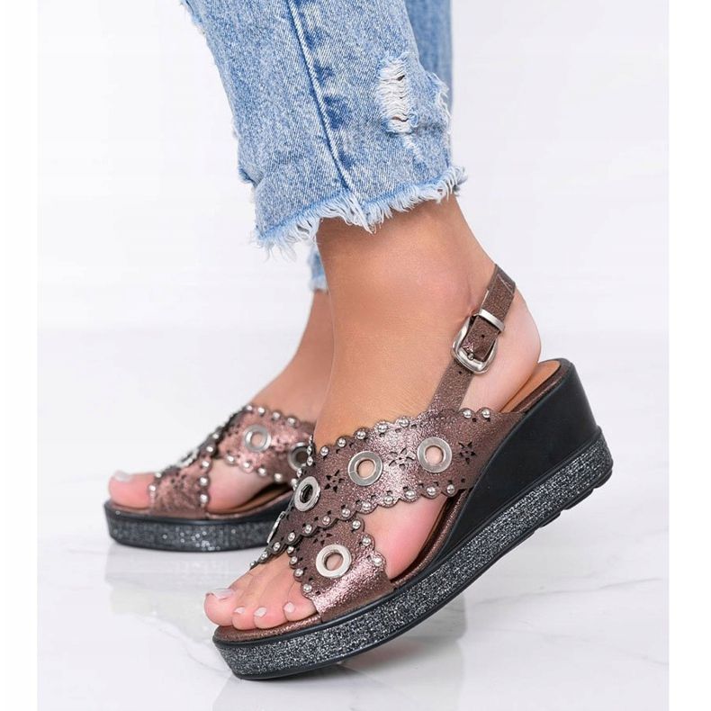 Sandales compensées marron métallisées brun 1