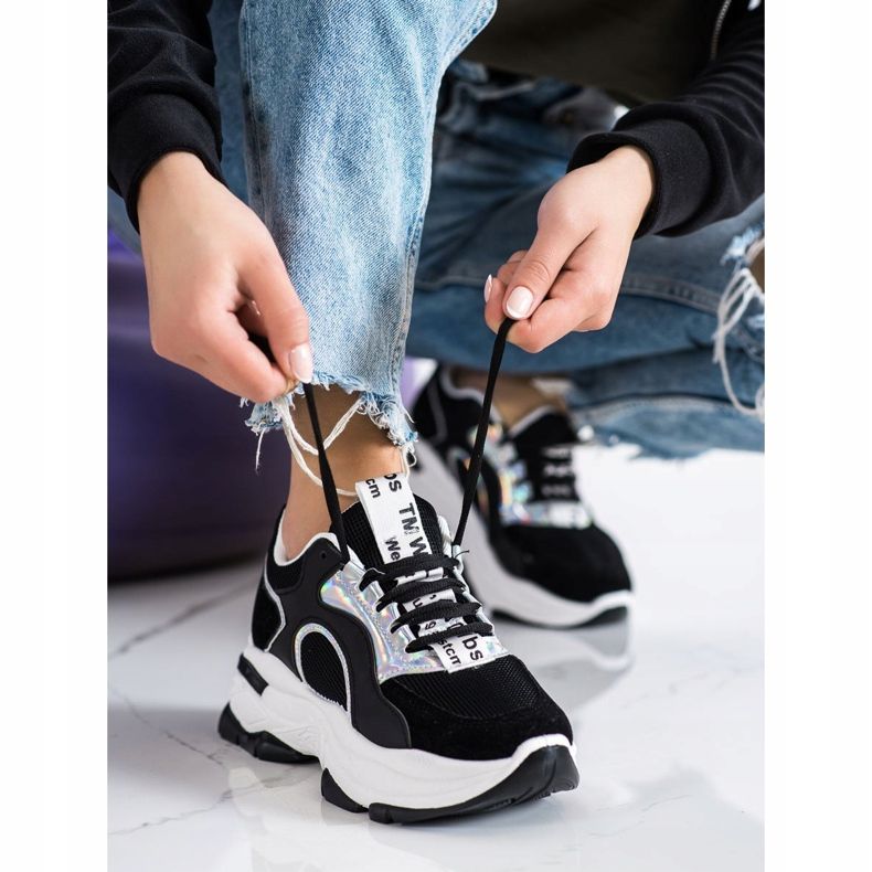 Sneakers sur la plateforme FASHION noir argent 2