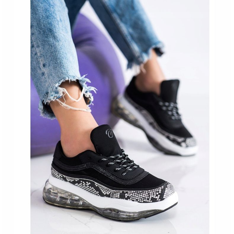 SHELOVET Baskets sur une plate-forme transparente blanc noir 2