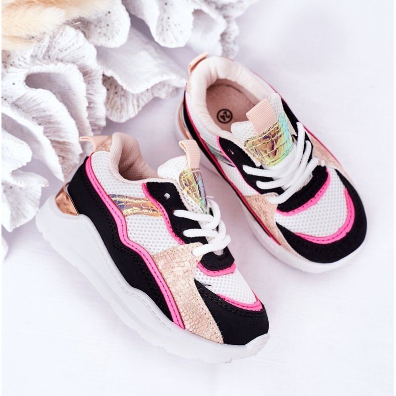 Chaussures de sport pour enfants Sneakers Rose fluo Game Time blanche le noir 1