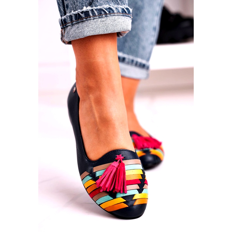 Ballerines Cuir Maciejka À Franges Bleu Marine 04016-17 multicolore 3