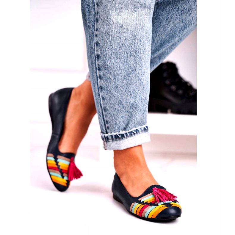 Ballerines Cuir Maciejka À Franges Bleu Marine 04016-17 multicolore 2