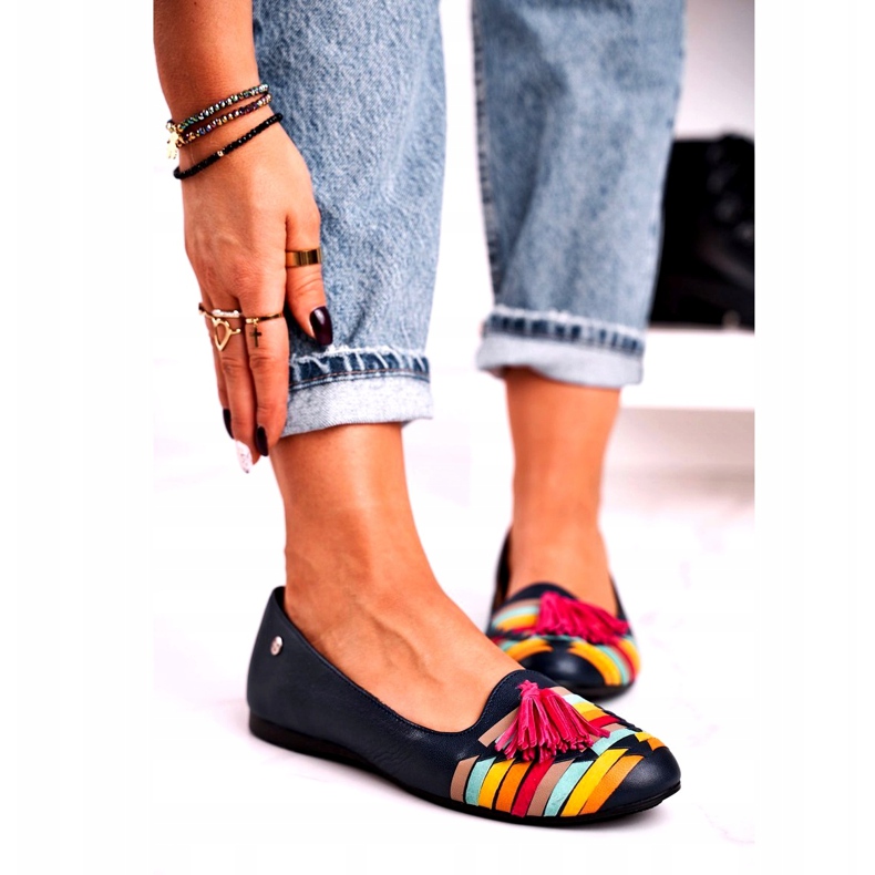 Ballerines Cuir Maciejka À Franges Bleu Marine 04016-17 multicolore 1