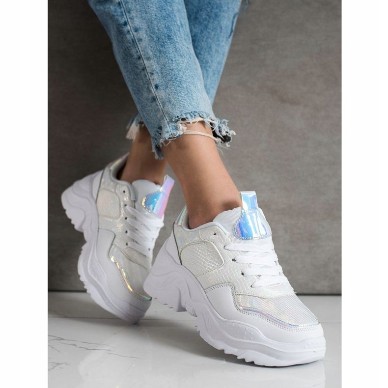 Weide Baskets en cuir écologique à imprimé serpent blanche 1