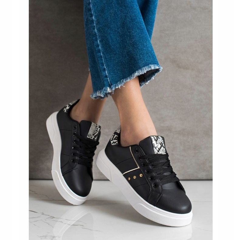 SHELOVET Baskets en cuir écologique noir 2