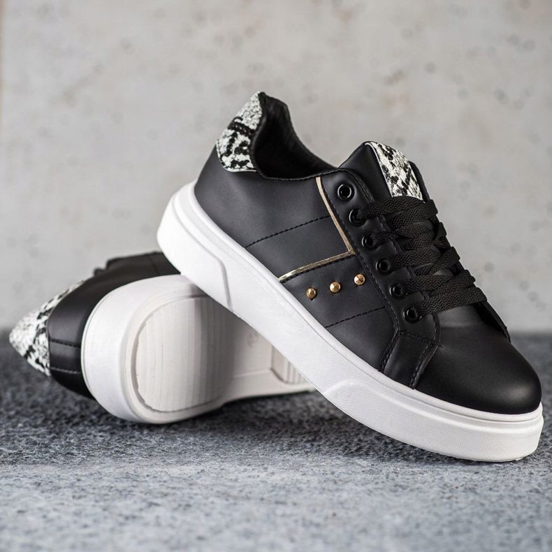 SHELOVET Baskets en cuir écologique noir 1