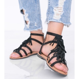 Sandales noires ornées de franges Noronha le noir 1