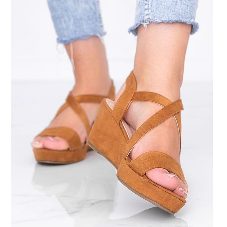 Sandales compensées Camel Bianco brun 1