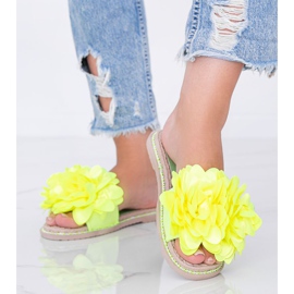 Chaussons femme Dain jaune fluo vert 1