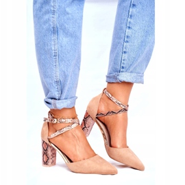 S.Barski Escarpins Femme à Talons Serpent Beige Ensemble brun 2