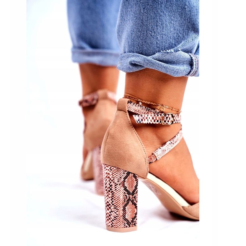 S.Barski Escarpins Femme à Talons Serpent Beige Ensemble brun 3