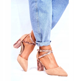 S.Barski Escarpins Femme à Talons Serpent Beige Ensemble brun 4