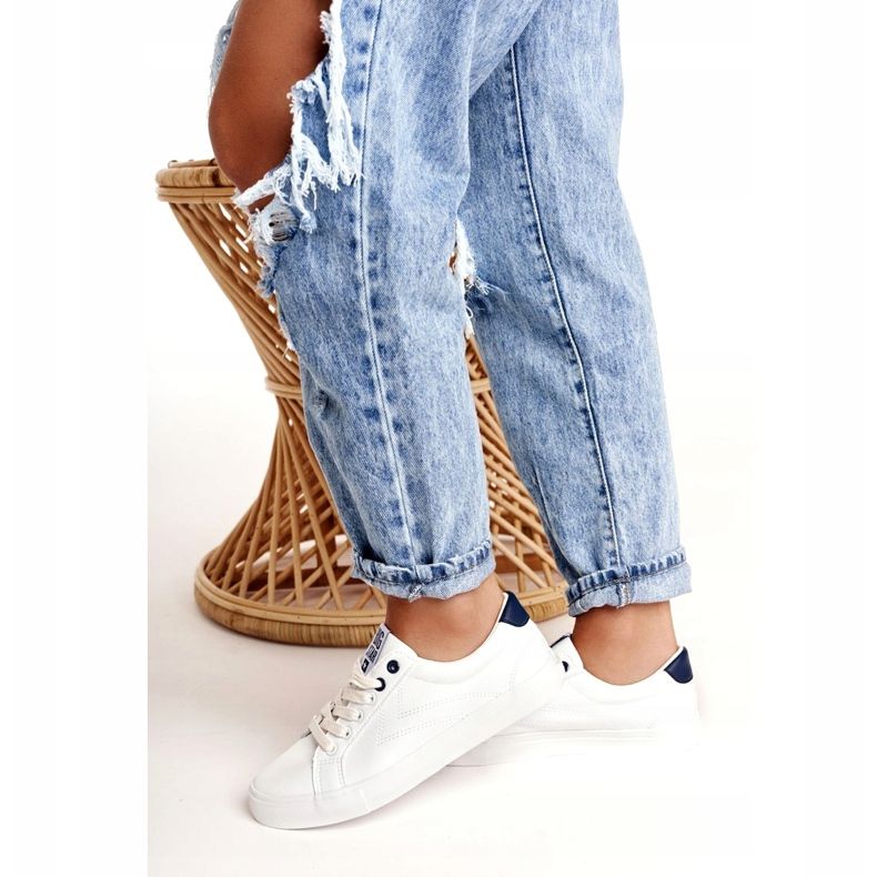 Baskets Cuir Femme Big Star BB274211 Blanc et Bleu Marine 3