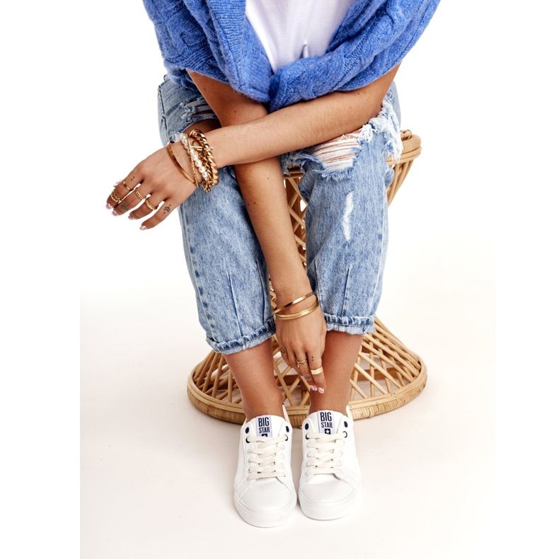 Baskets Cuir Femme Big Star BB274211 Blanc et Bleu Marine 2