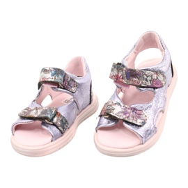Sandales en cuir des filles Mazurek 1314 Amethyst Perła violet argent 1