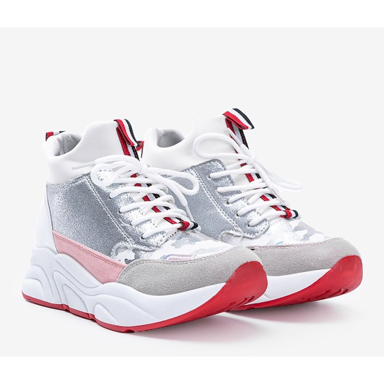 Baskets blanches sur semelle épaisse Cassadi argent multicolore 1