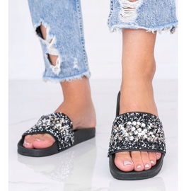 Pantoufles Bling Bling pour femmes noires 1