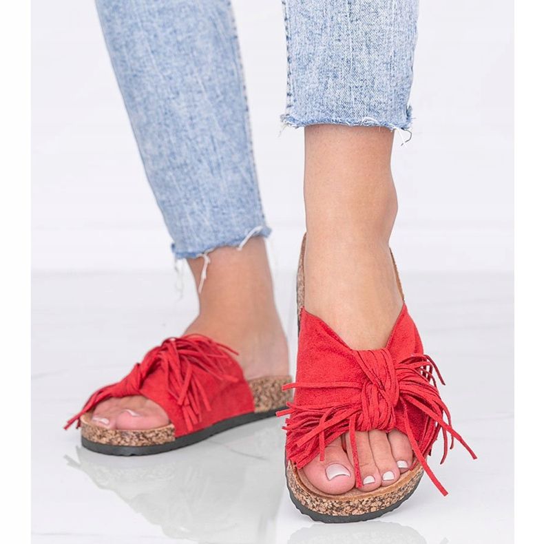 Sandales rouges sur semelle en liège Crys 1