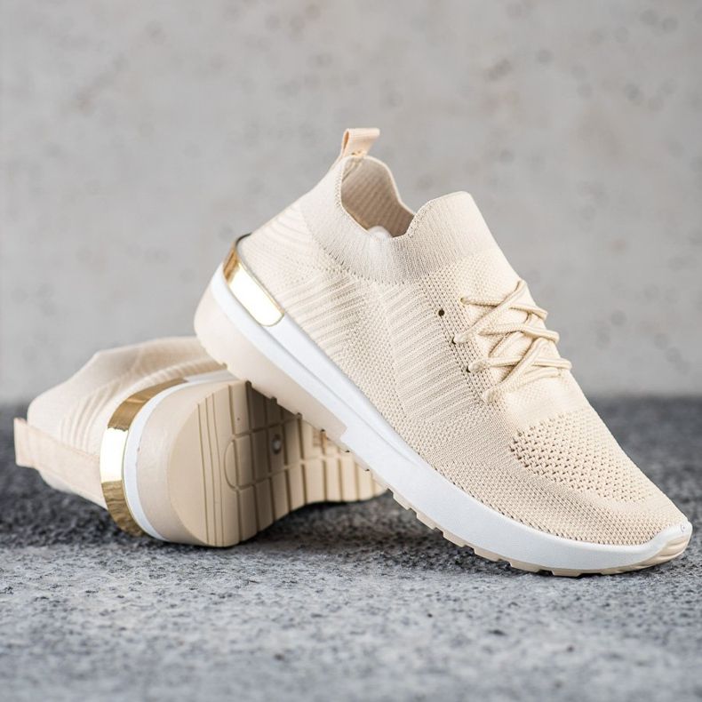 SHELOVET Baskets à enfiler confortables beige 1