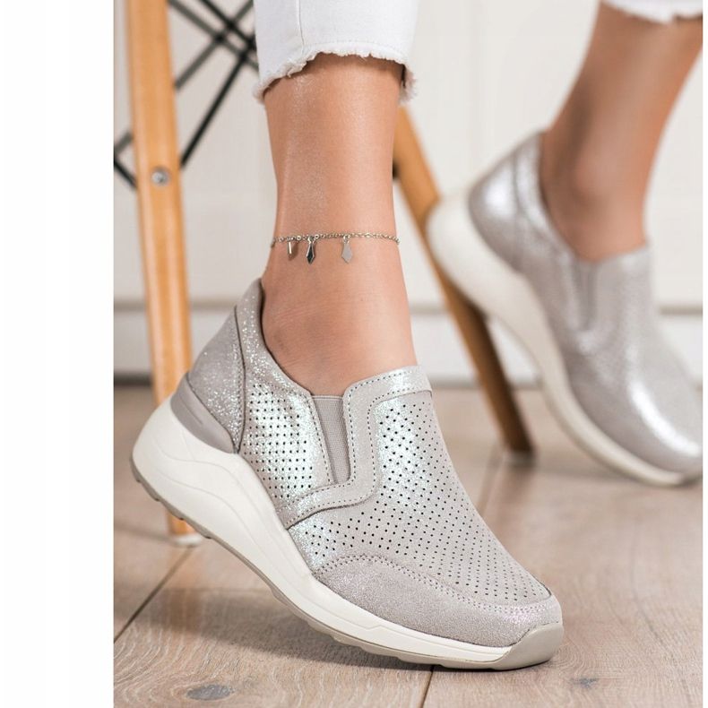 Goodin Baskets en cuir à paillettes beige 2