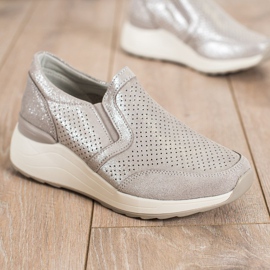 Goodin Baskets en cuir à paillettes beige 1