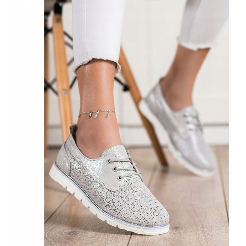 Goodin Chaussures ajourées en cuir multicolore doré 1