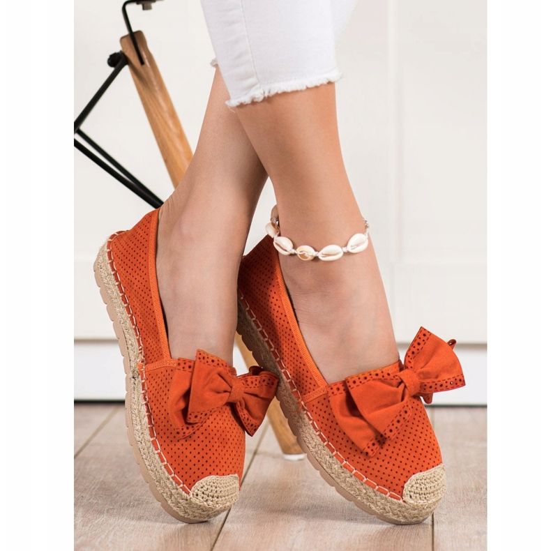 Mannika Espadrilles Ajourées Avec Un Noeud orange 1