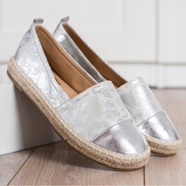 Bestelle Espadrilles brillantes avec cuir écologique gris 2