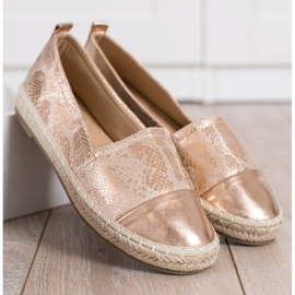 Bestelle Espadrilles brillantes avec cuir écologique beige 2