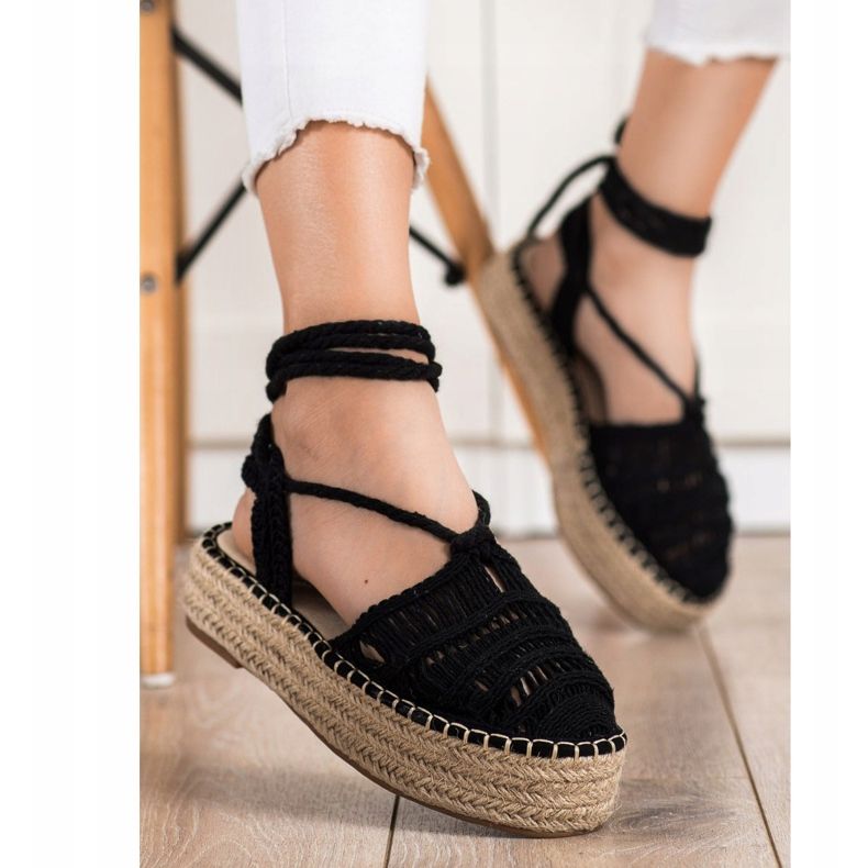 Small Swan Sandales espadrilles nouées le noir 1