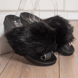 Evento Pantoufles Avec Fourrure noir 2