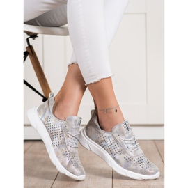 Goodin Baskets en cuir brillant beige gris doré 2