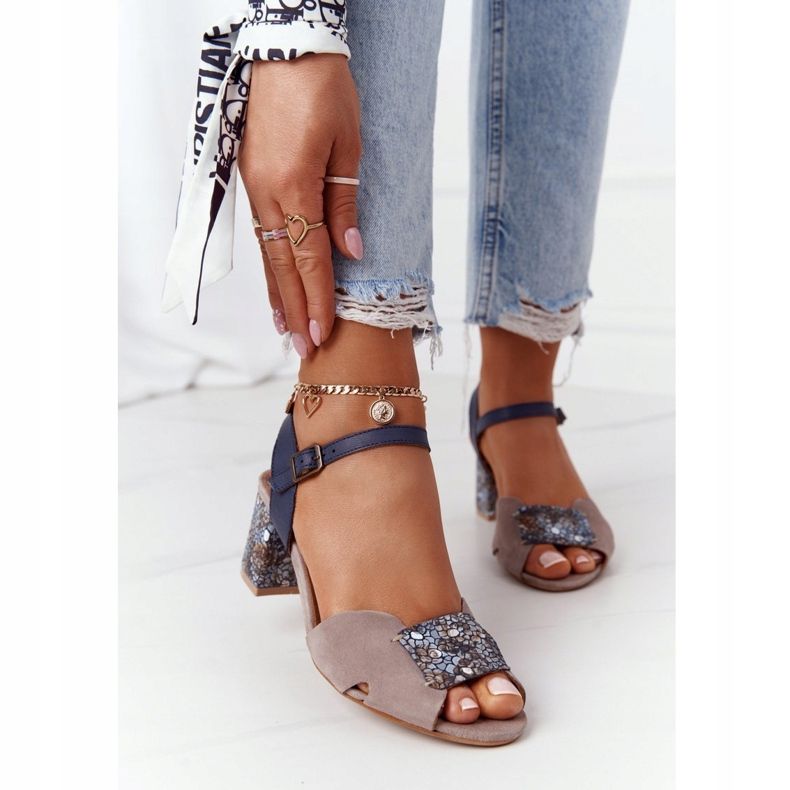 Sandales Talons Hauts Cuir Maciejka 04120-43 Beige-Bleu Marine 1