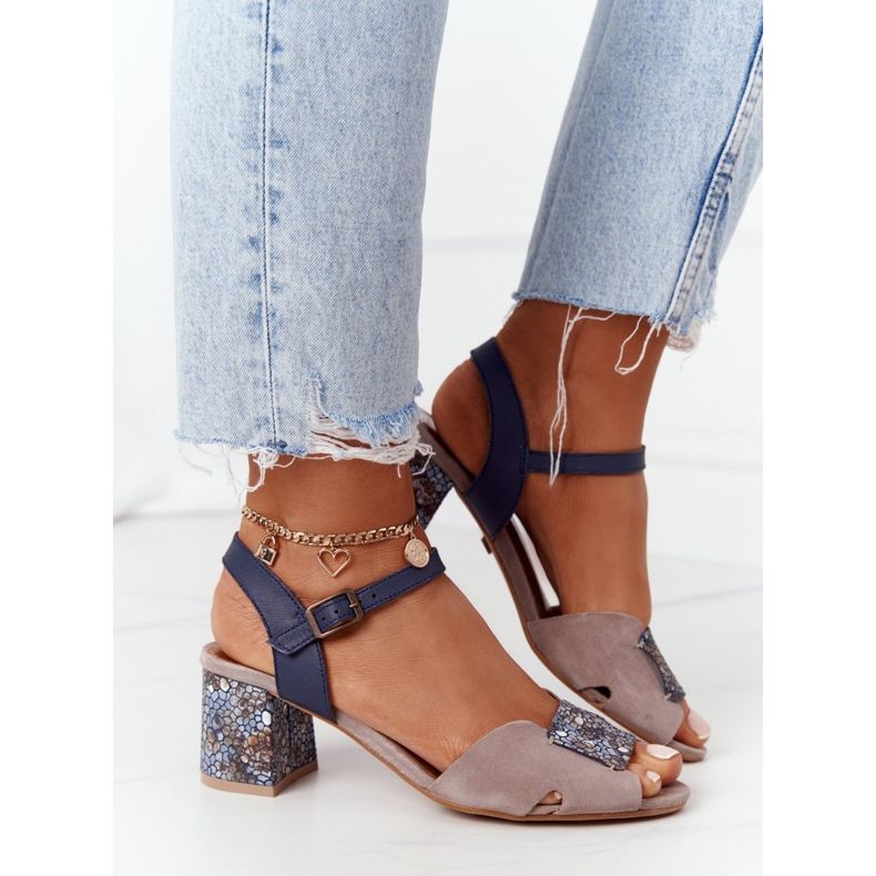 Sandales Talons Hauts Cuir Maciejka 04120-43 Beige-Bleu Marine 2