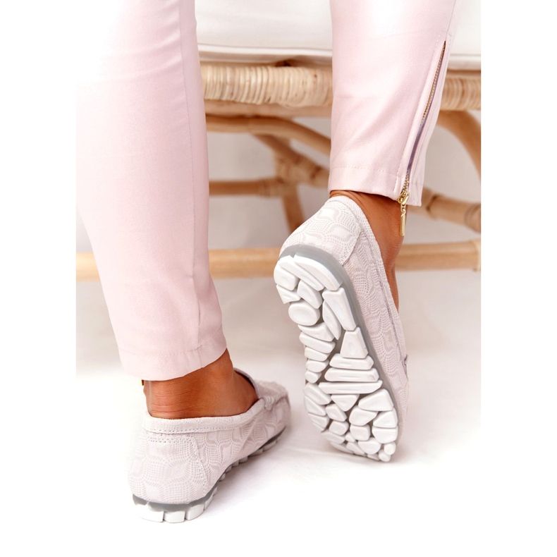 Mocassins Cuir Ecologique Rio Flore Beige gris 4