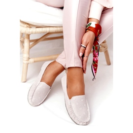 Mocassins Cuir Ecologique Rio Flore Beige gris 2