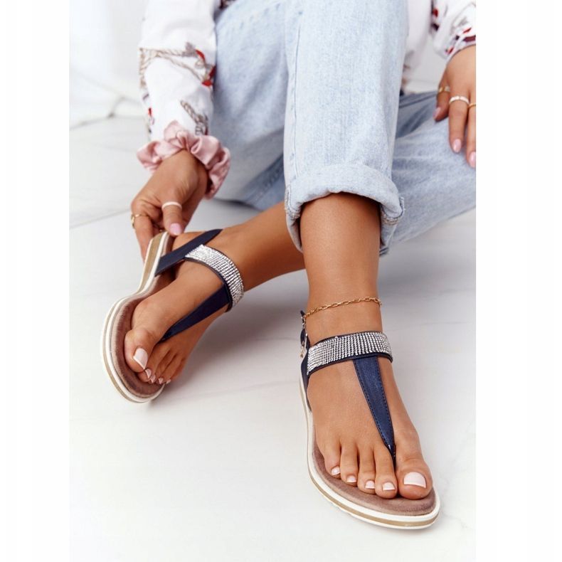 S.Barski Sandales Tongs Avec Zircone S. Barski 701-12 Bleu Marine brun 2