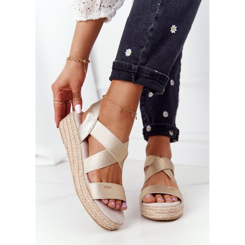 Sandales Compensées Avec Côtes Big Star HH274414 Doré d'or 1