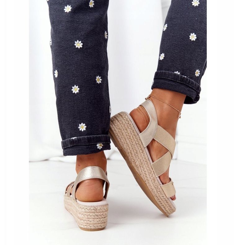 Sandales Compensées Avec Côtes Big Star HH274414 Doré d'or 2