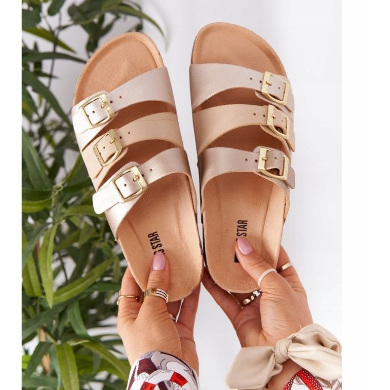 Chaussons profilés en cuir Big Star HH274585 Beige et Or doré 1