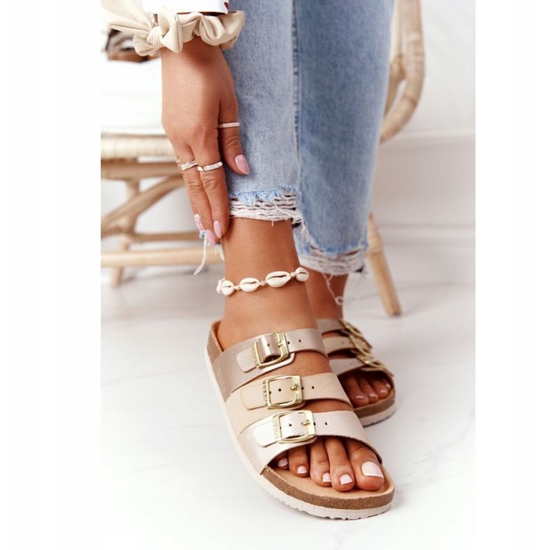 Chaussons profilés en cuir Big Star HH274585 Beige et Or d'or 2 Chaussons profilés en cuir Big Star HH274585 Beige et Or d'or 2