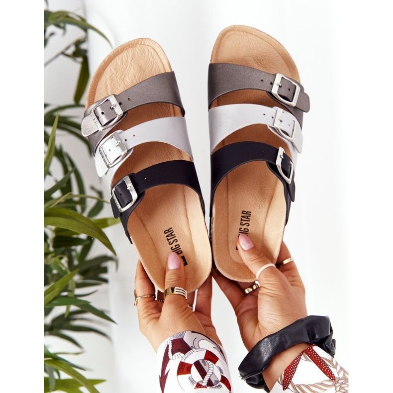 Chaussons profilés en cuir Big Star HH274588 Noir et Argent 1