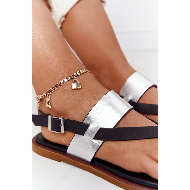 Sandales en cuir Tongs Big Star HH274712 Noir et Argent 1