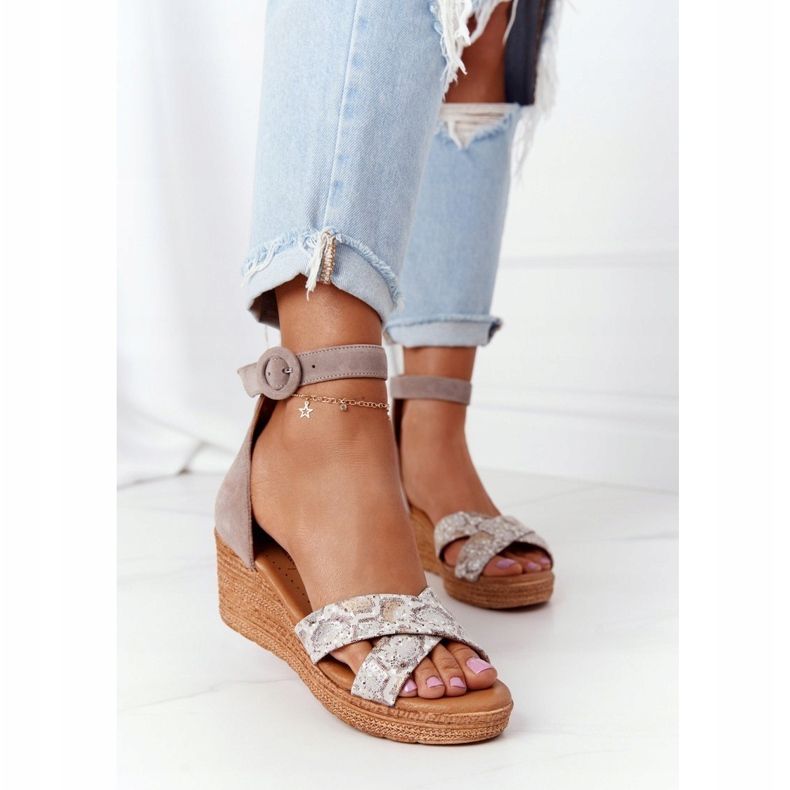 Sandales Compensées en Daim Maciejka 04565-04 Beige-Or 1