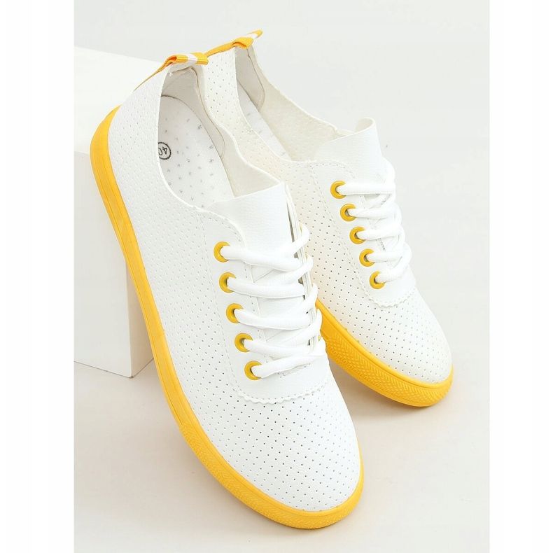 Baskets à lacets femme, blanc et jaune LA44 Jaune blanche 1