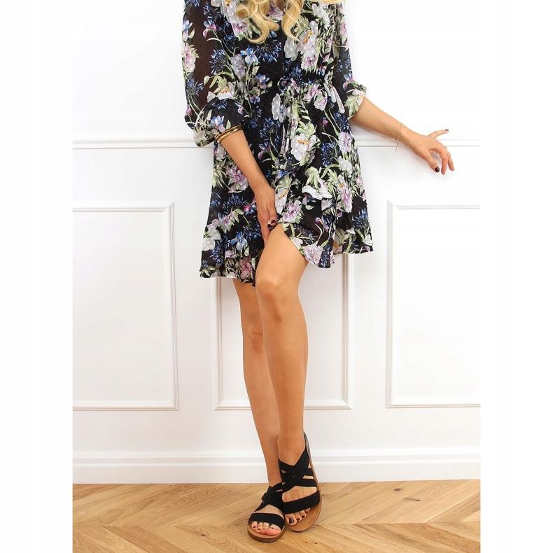 Sandales à lanières en caoutchouc noir 9225 Noir 1